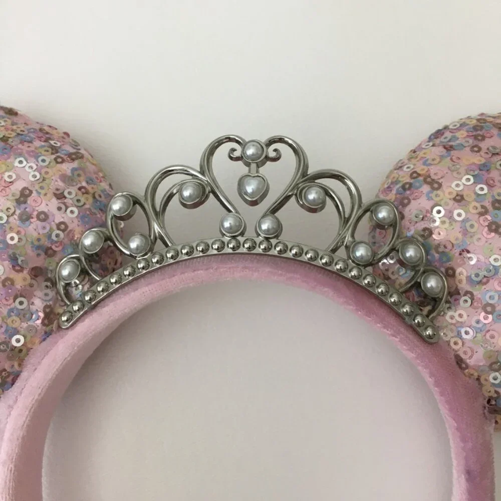 Disney Minnie Mouse HeadBand Pink Velvet-Sequin BONUS-Magic Wand & Clip Earrings